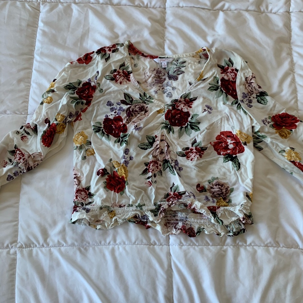 creme floral blouse